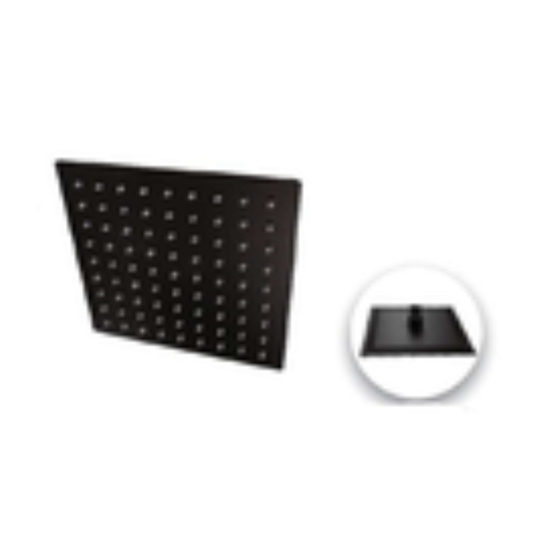 REGADERA CUADRADA CUERPO Y BOLA DE ACERO INOXIDABLE NEGRO MATE 8"