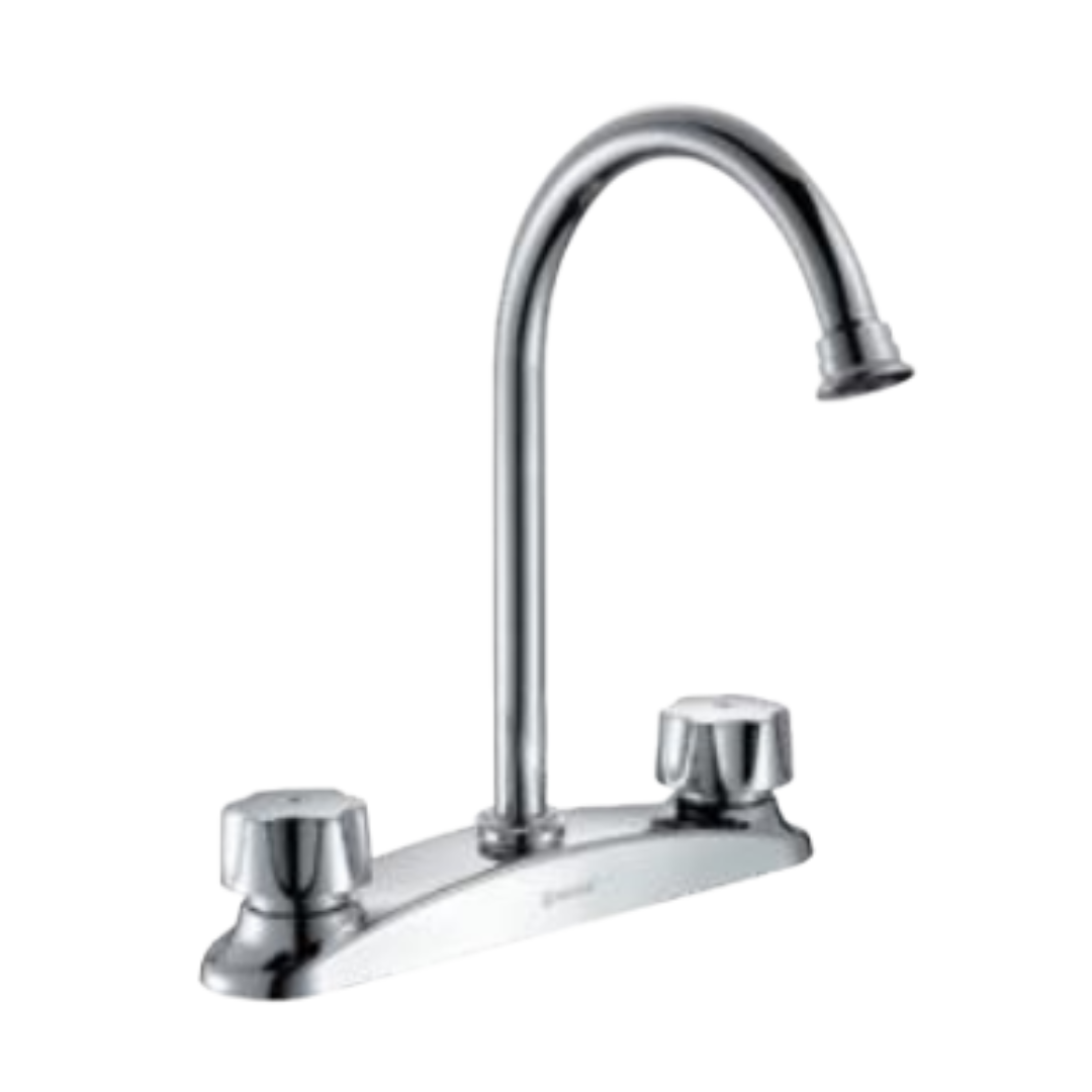 MEZCLADORA P/FREGADERO 8" CROMADO, CUERPO DE LATON Y AI MANERAL ZINC VUELTA COMPLETA 1/12