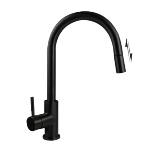 MONOMANDO FREGADERO, CUERPO, MANERAL Y CUELLO DE ACERO INOX. NEGRO MATE. 6 A