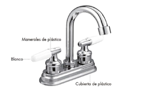 MEZCLADORA LAVABO 4" CUERPO Y CARTUCHO DE PLÁSTICO, CUELLO INOX. 19 x 280mm 16CM