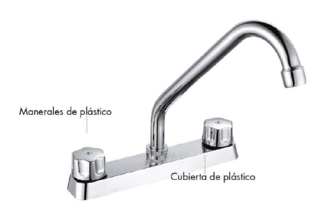 MEZCLADORA FREGADERO 8" CUERPO DE ZINC, CARTUCHO DE NYLÓN, CUELLO INOX. 19 x 400mm