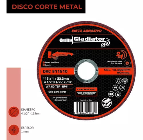 DISCO CORTE METAL 4 1/2" 1.00mm